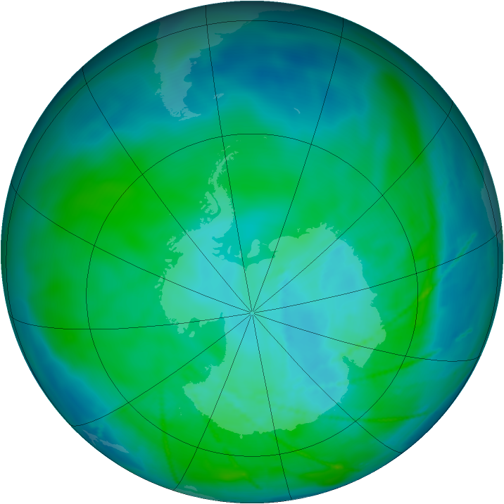 Antarctic ozone map for 05 January 2011